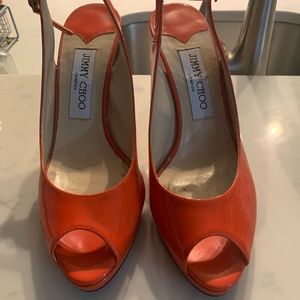 Slingback Jimmy Choo Open Toe Sandal -Coral/Orange